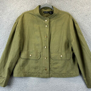 Nicole Miller Linen Jacket Medium Lightweight Lagenlook Minimalist Olive Green